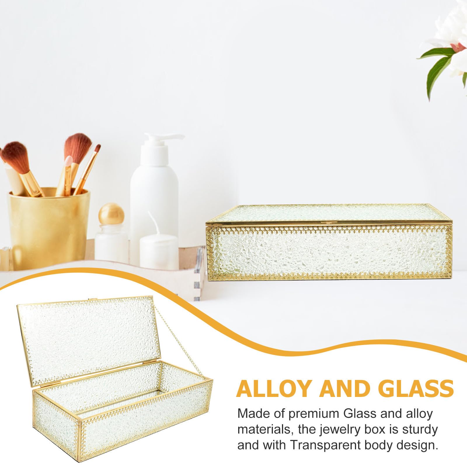 Joyero Rectangular de Vidrio Diseño Diamante, para Anillos y Collares