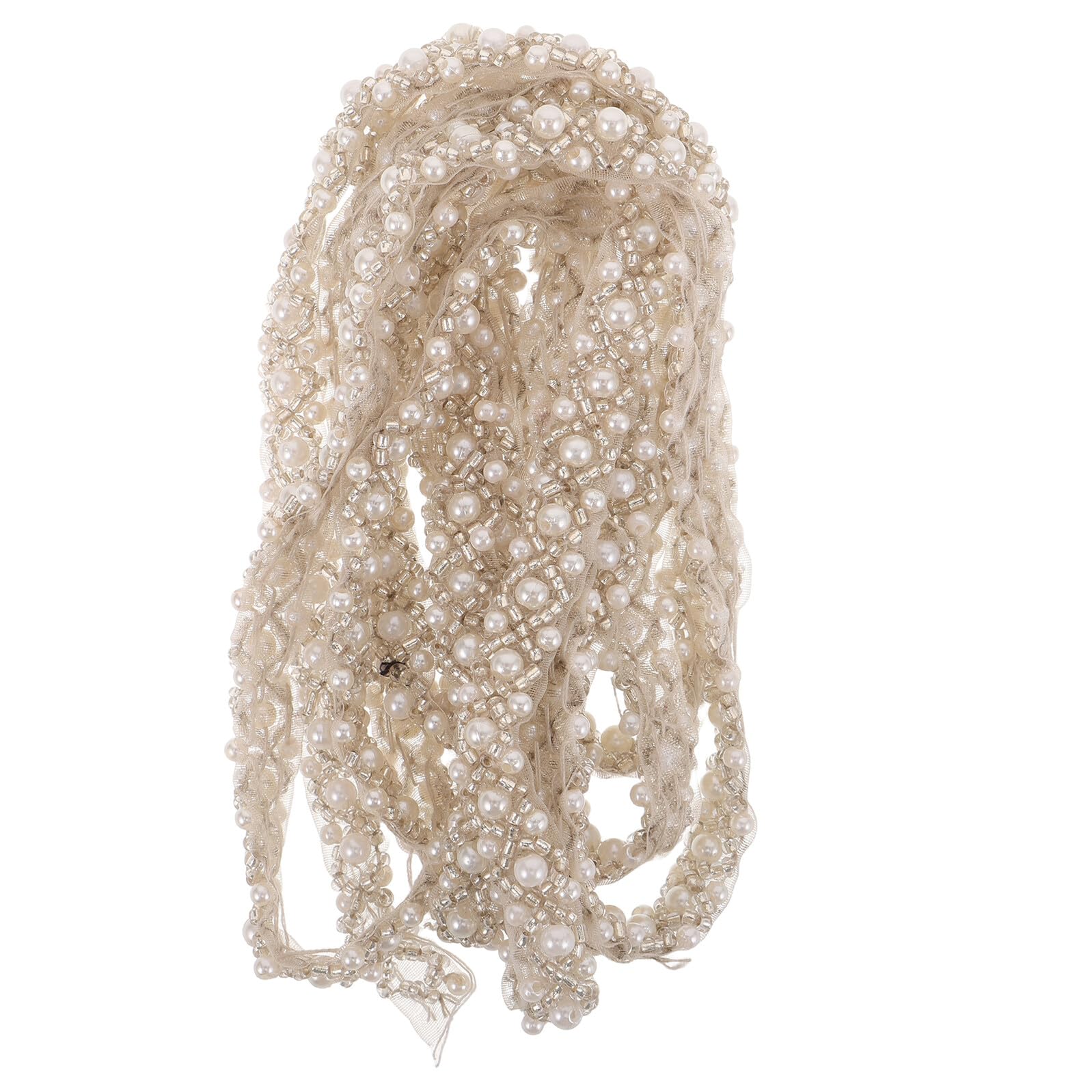 Cinta de encaje bordado floral con perlas de 1 cm para vestidos de novia y costura de 2 yardas