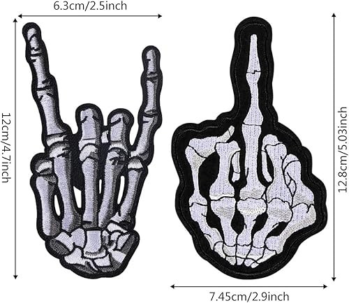 Miniatura 2 de Parche bordado de dedo de esqueleto, símbolo de mano de música de metal pesado, parches para coser o planchar para bricolaje, disfraz de punk rock