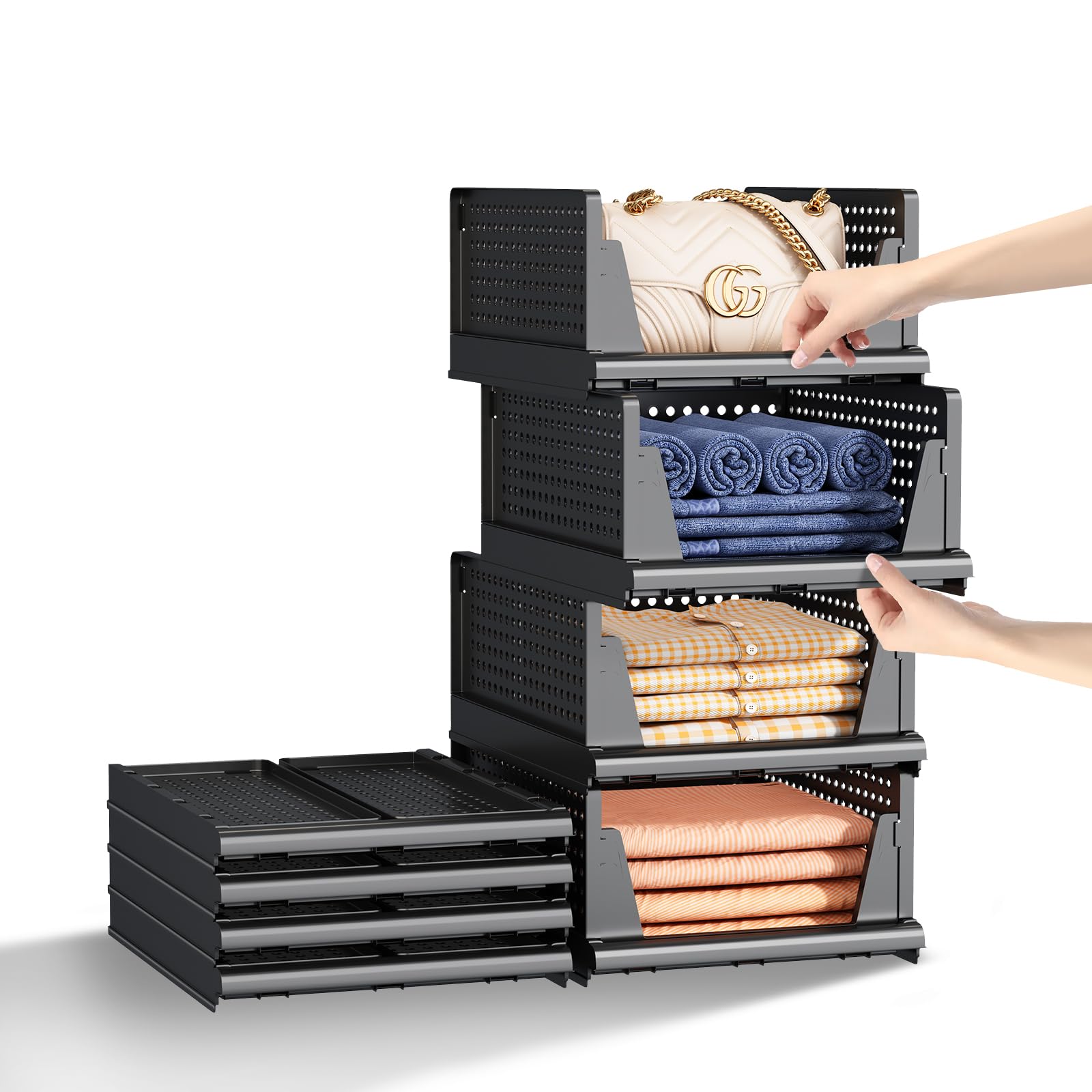 Organizador de armario y almacenamiento de 4 L, color negro (paquete de 4, negro-L)