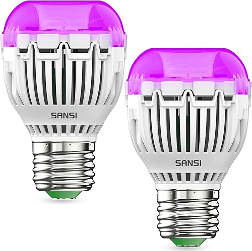 SANSI Bombilla LED UV negra para fiesta brillante, 7 W, A15 UVA bombilla negra E26, certificación ETL de 395-405 nm, bombilla negra UV de Halloween