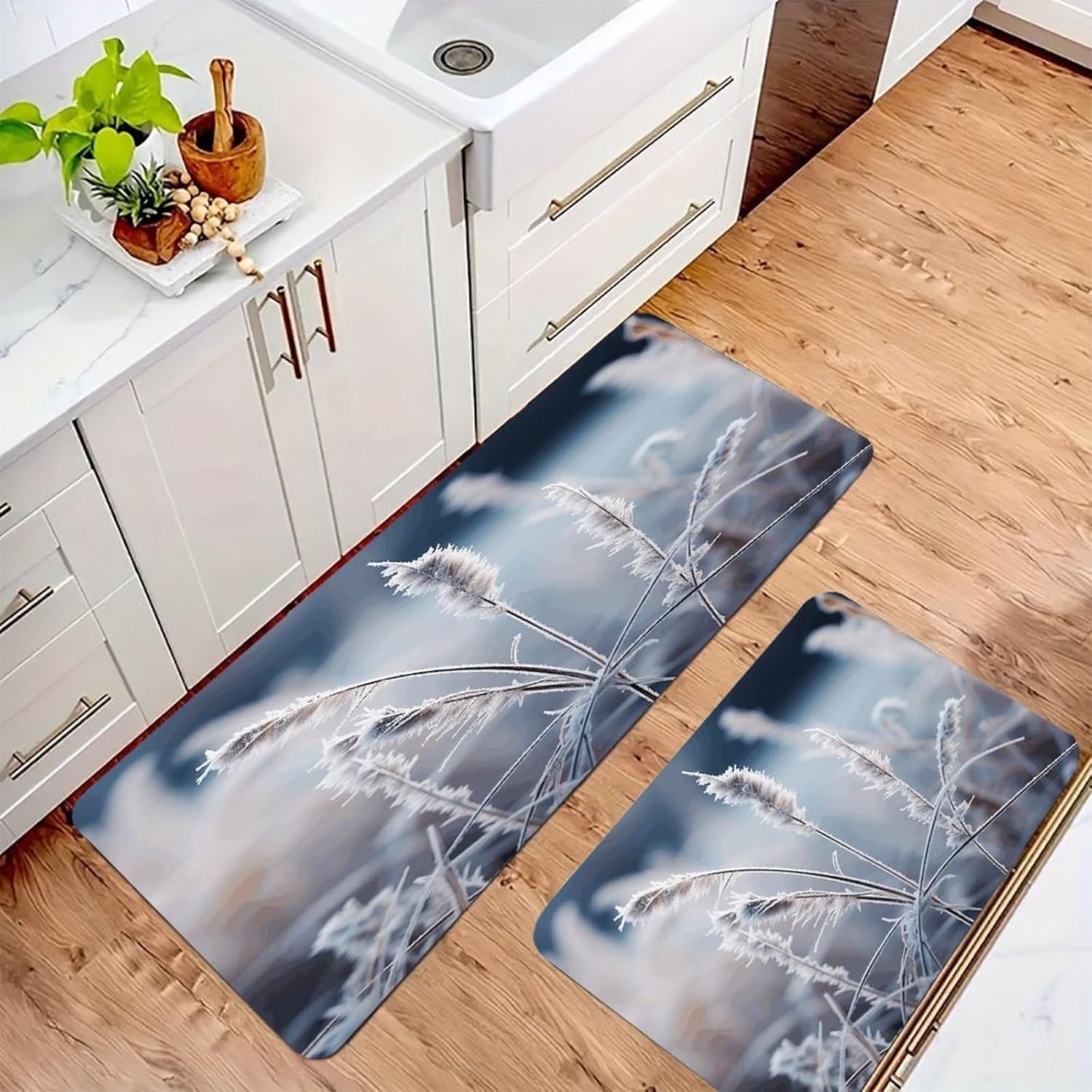 Frost Grass Kitchen Mats with 2PCS Non-Slip Washable,Kitchen Rug Heavy Duty Durable, Floor Mats for Kitchen,Office,Sink,Laundry