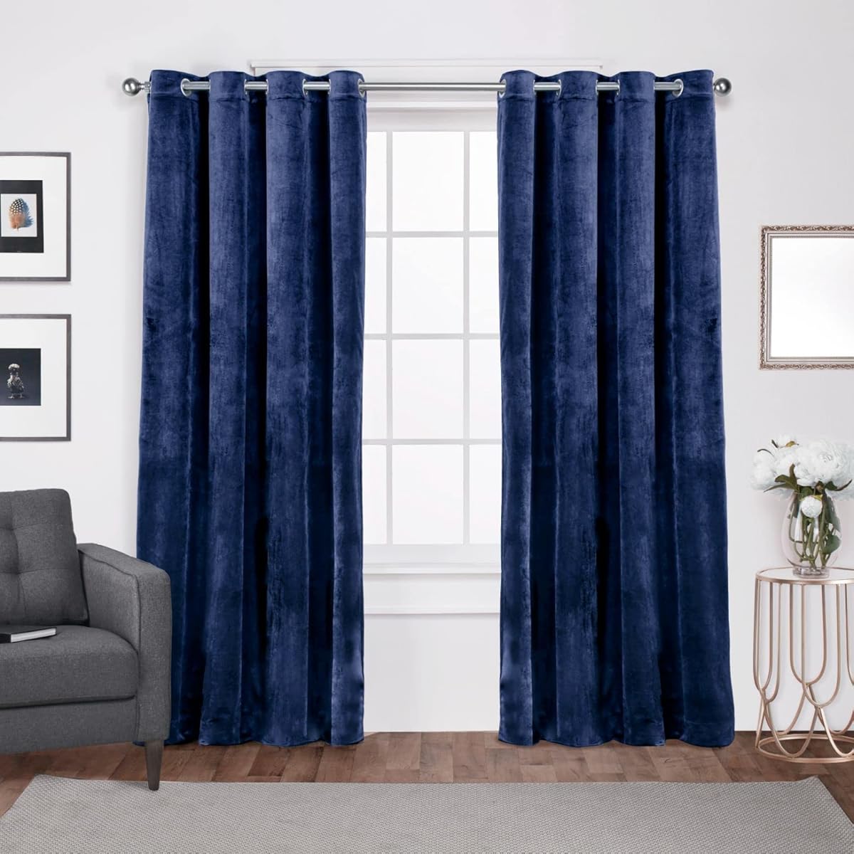 Exclusive Home Velvet Heavyweight Light Filtering Grommet Top Curtain Panel Pair, 54"x84", Navy