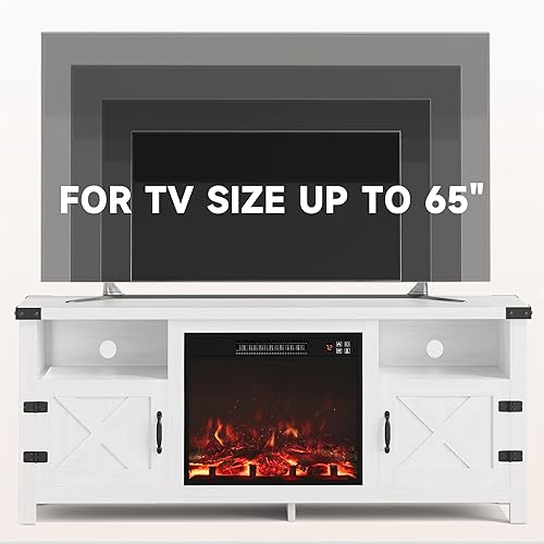 Miniatura 6 de Furmax - Soporte de TV con chimenea para televisor de 65 pulgadas, centro de entretenimiento con gabinetes de almacenamiento y 2 estantes abiertos