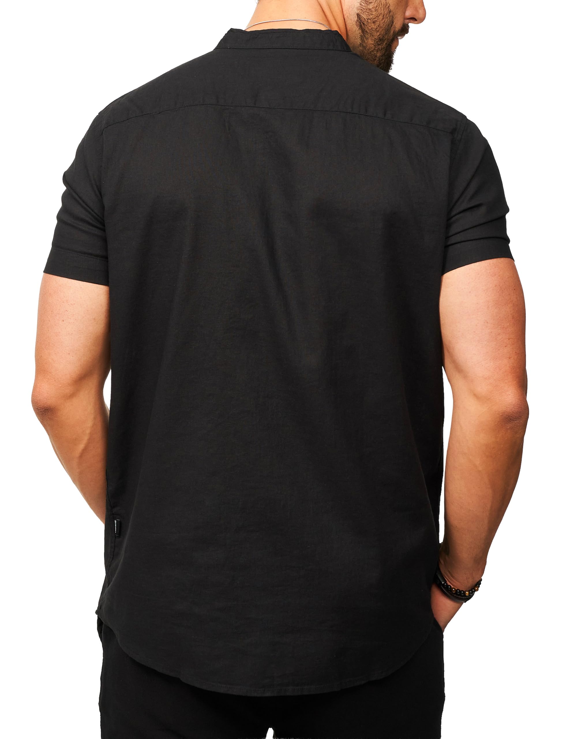 behype. Camicia da uomo a maniche corte in lino, per il tempo libero, vestibilità regolare, con colletto alto, estivo, per uomo