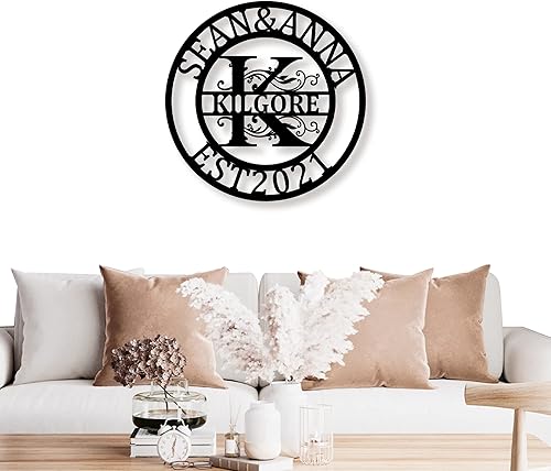 Miniatura 8 de Letrero de metal personalizado  Letrero de nombre personalizado  Arte de pared de metal  Decoración de pared con monograma de letra dividida