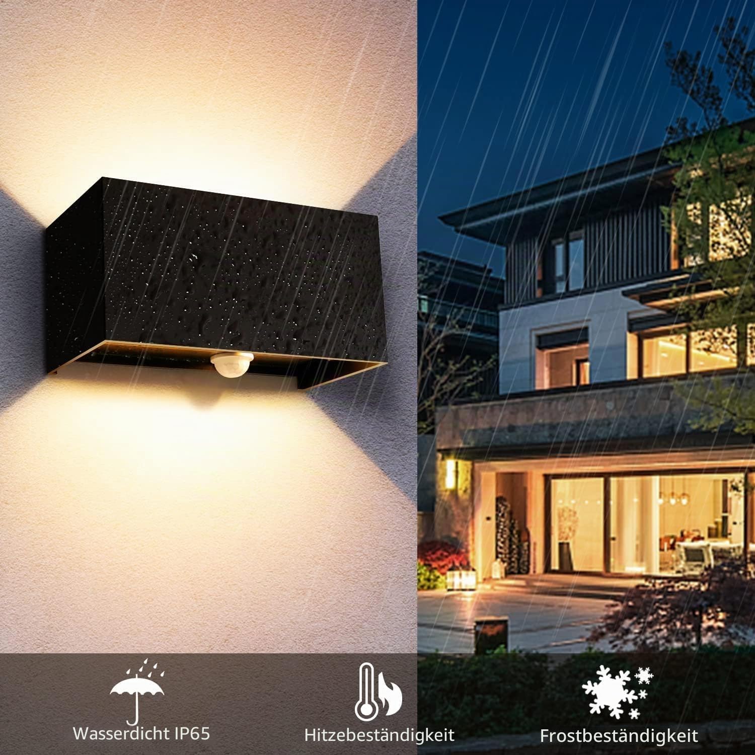 Kingwei 2 Stück 20 W LED-Wandleuchte für den Außenbereich, mit Bewegungsmelder, 3000 K, Außenleuchte, IP65, Wandleuchte mit verstellbarem Abstrahlwinkel, Up Down, Design innen/außen