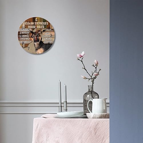 Miniatura 3 de LetusZhogo Reloj de pared con diseño de reglas de la casa de un pastor alemán, lindo reloj colgante de perro pastor alemán de 10 pulgadas,