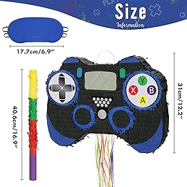 WERNNSAI Video Game Piata - Game Controller Piata Bundle with Blindfold and Bat for Boys Kids Piata Gaming Theme Party Decoration Supplies Pull String Piata for Birthday Party Celebration Blue