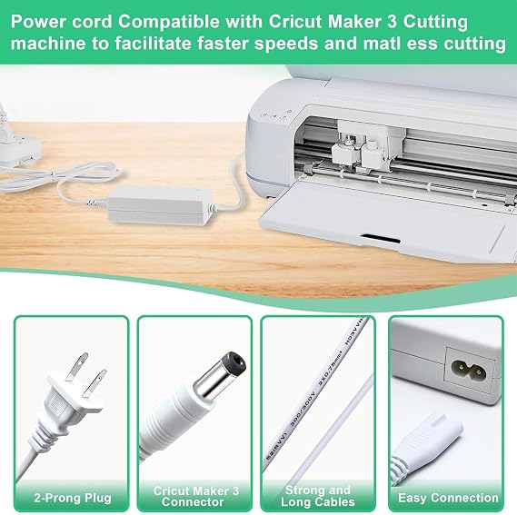 Power Cord Compatible with Cricut Maker 3 Cutting Machine 24VDC Power Replacement Cord Compatible with Cricut Maker 3 Power Adapter & Cord(White)