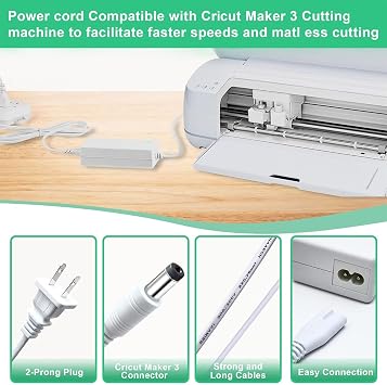 Power Cord Compatible with Cricut Maker 3 Cutting Machine 24VDC Power Replacement Cord Compatible with Cricut Maker 3 Power Adapter & Cord(White)