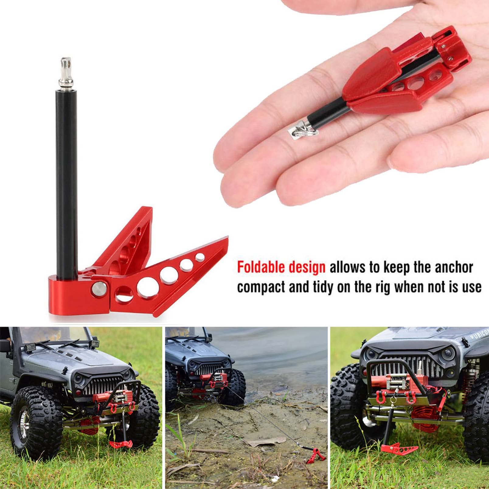 Dilwe Treuil D’Ancre Pliable En Métal – Pour Voiture RC Axial SCX10 D90 CC01 1/10 – Rouge – Simulation Et Fonction D’Ancrage – Compact Et Léger