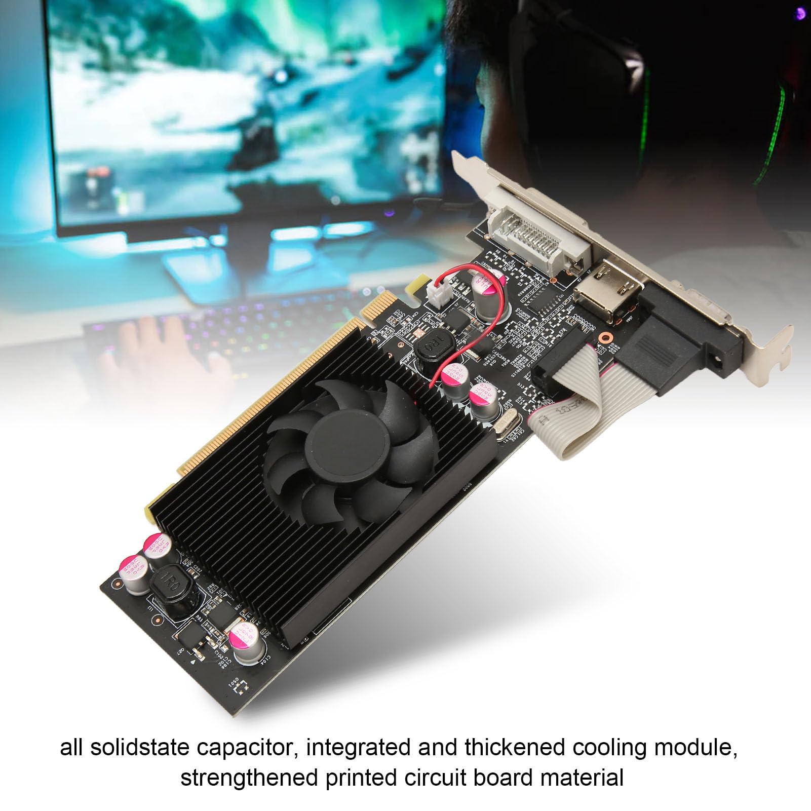Tarjeta Gráfica para Computadora, 1 GB DDR2 64 bits 589 MHz 800 MHz HDMI DVI VGA PCI Express 2.0 Ranura, Tarjeta Gráfica para Juegos para 10 11 para Vista para Linux ( 1
