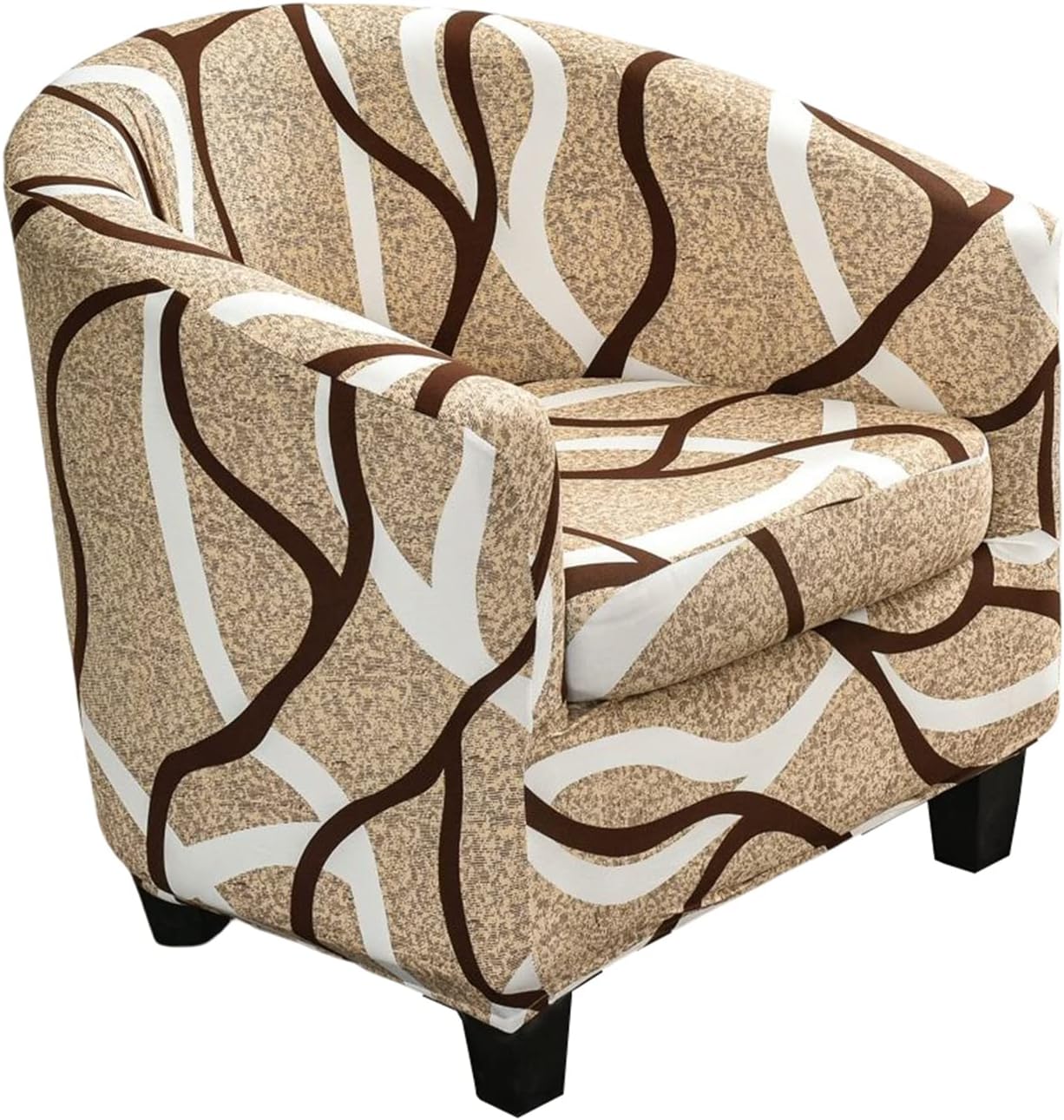 Stretch Club Chair Slipcover, 2-Piece Tub Chair Cover Printed Barrel Chair Slipcover with Elastic Bottom, Non Slip Armchair Covers Furniture Protector for Bar Counter Living Room (Vine/Beige)