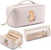 Vista 14 de Vlando Bolsa de maquillaje con inicial, regalos personalizados para mujer, Blanco-S