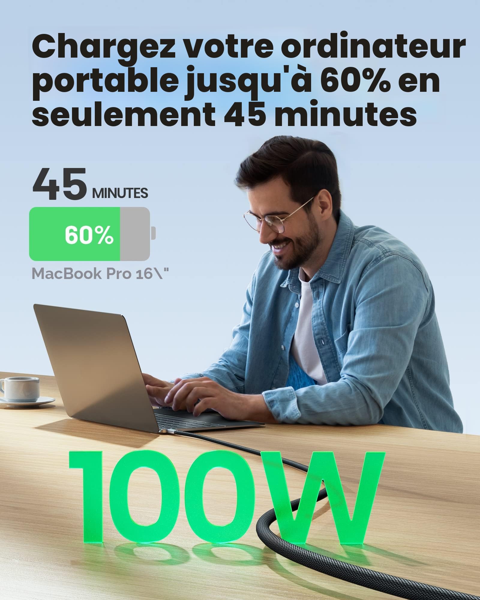 INIU Batterie Externe, 140W Power Bank 27000mAh, Batterie Portable USB C Input & Out & Cable USB C, [2m+2m] 100W 5A PD QC4 Câble USB c vers USB c Charge Rapide, Chargeur Type C de Données en Nylon