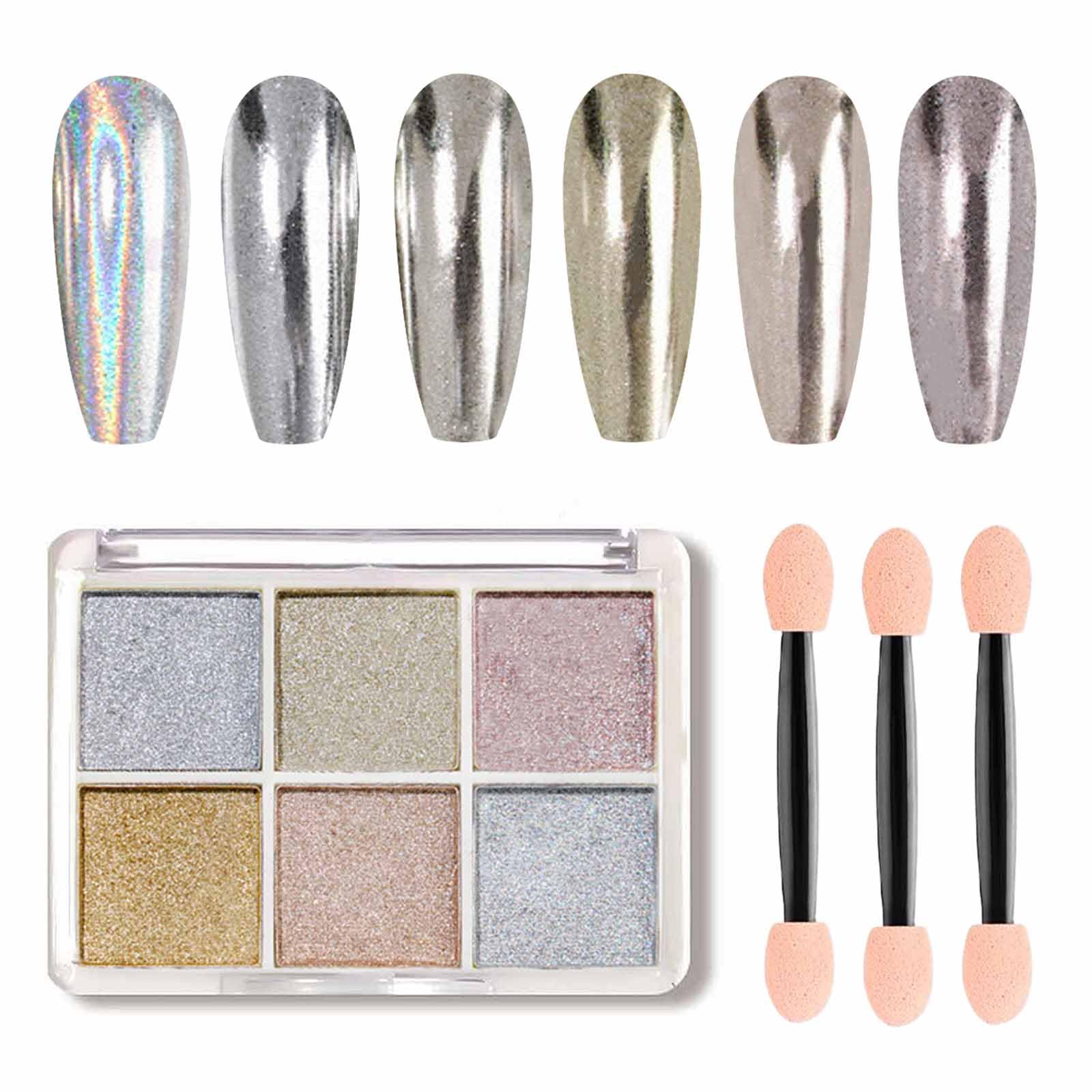 Gel olografico in polvere cromata per unghie, 6 colori, polvere metallizzata a specchio, per nail art