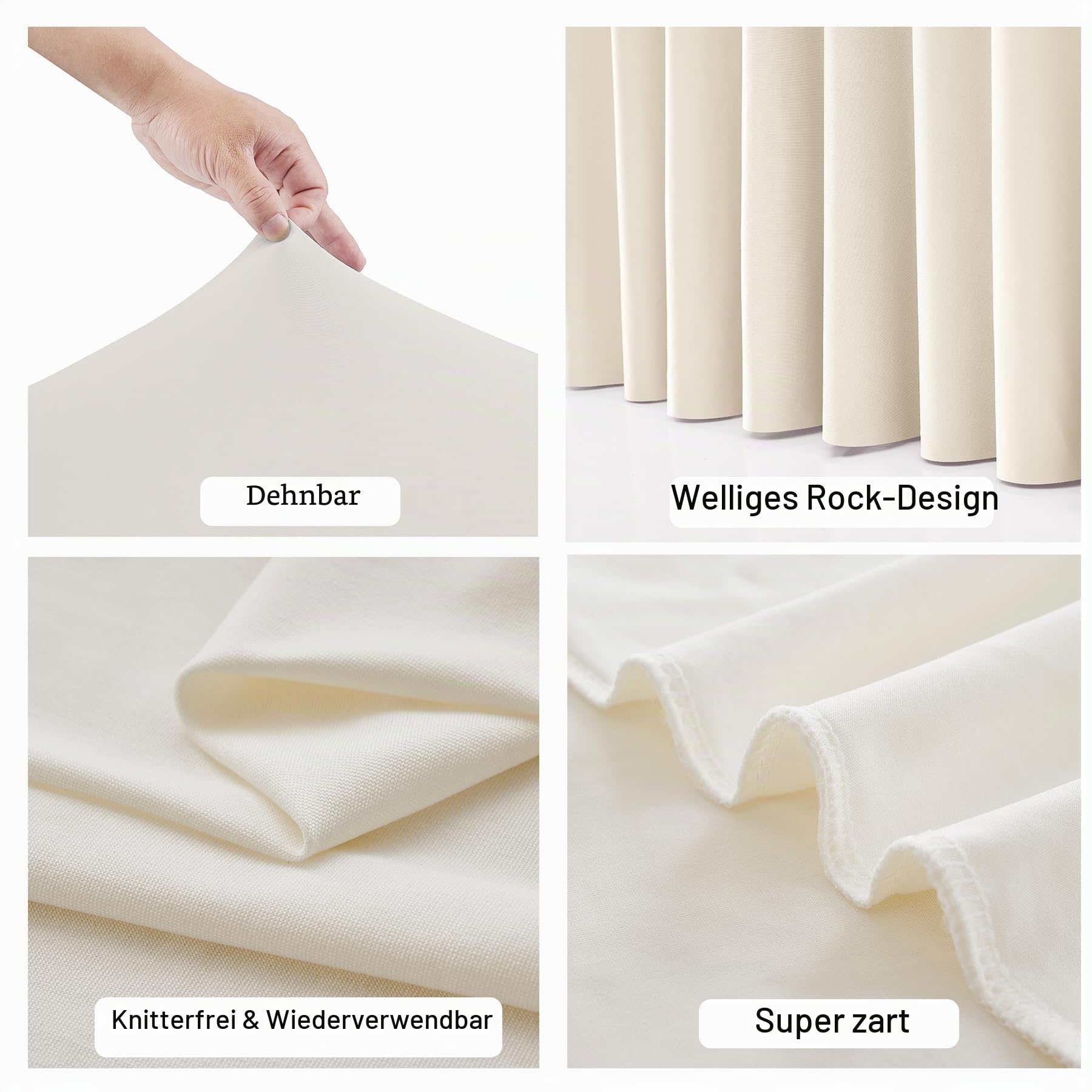 NSSONBEN 2-Pack Elfenbein Spandex Rechteck Tischdecke, 180cm, Faltenfrei, Stretch, Rock, Bankett Party Hochzeit Geburtstag Meeting Dekoration