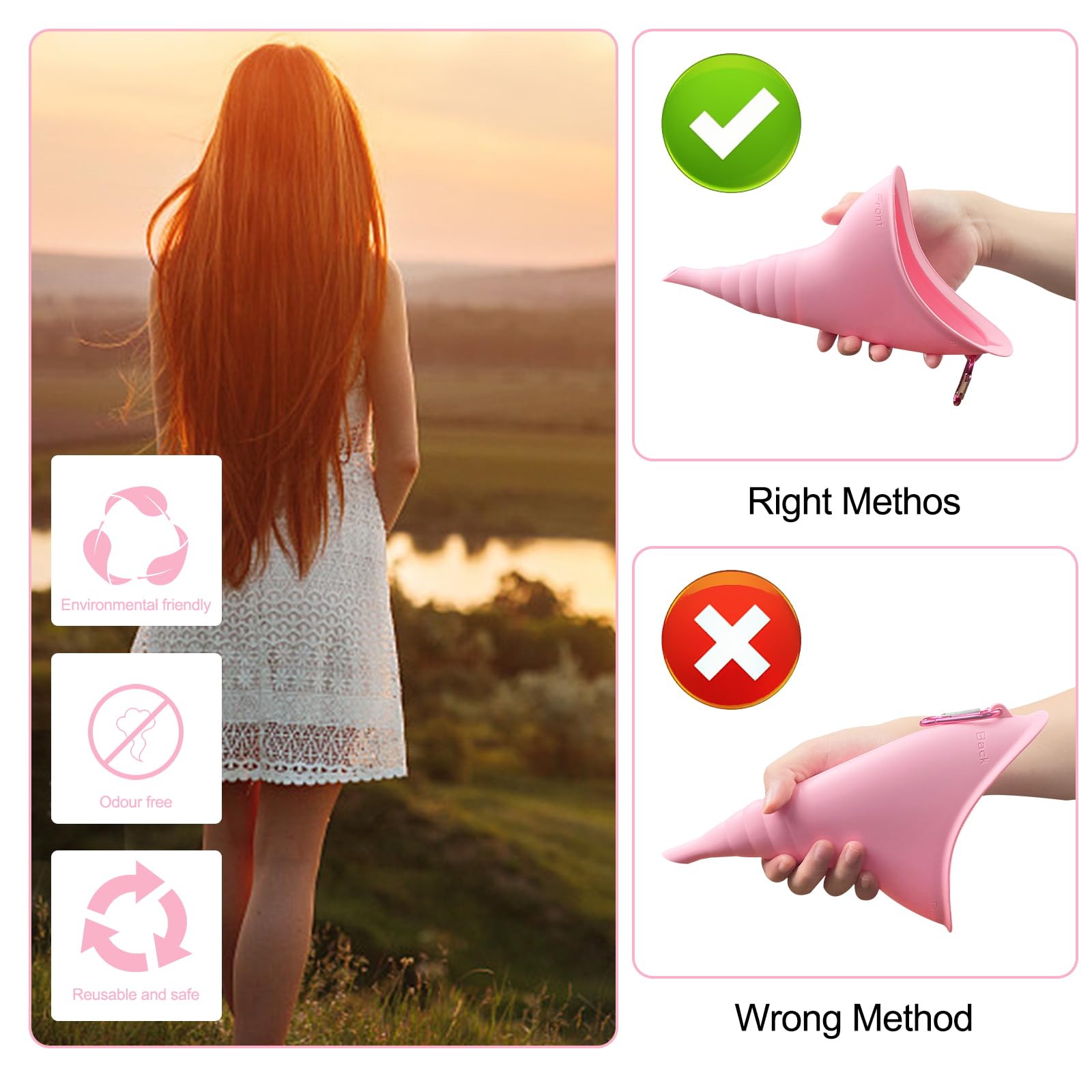 Fousenuk Pisse Debout Femme, Réutilisable Portable Urinoir Femme Silicone | Pliable Pipi Debout avec Tube d'Extension, Urinoir Féminin en Entonnoir pour Plein Air, Voyage, Randonnée, Camping