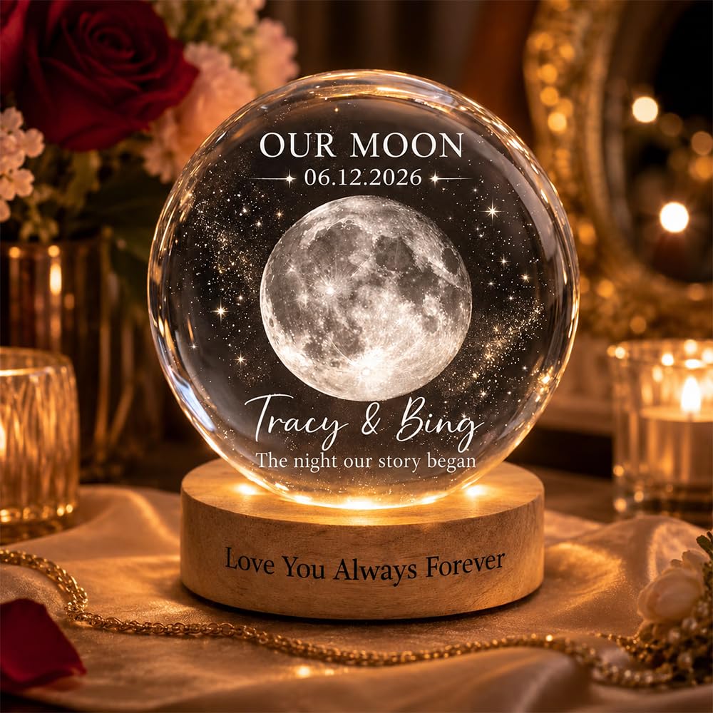 Evamall Personalized Moon Phase Crystal Ball Night Light, Custom Night Sky By Date Lamp,…