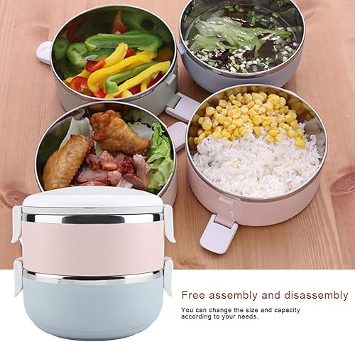 Miniatura 3 de Cajas Bento portátiles para adultos, fiambrera, apilable, de acero inoxidable, contenedor de alimentos (47.3 fl oz)