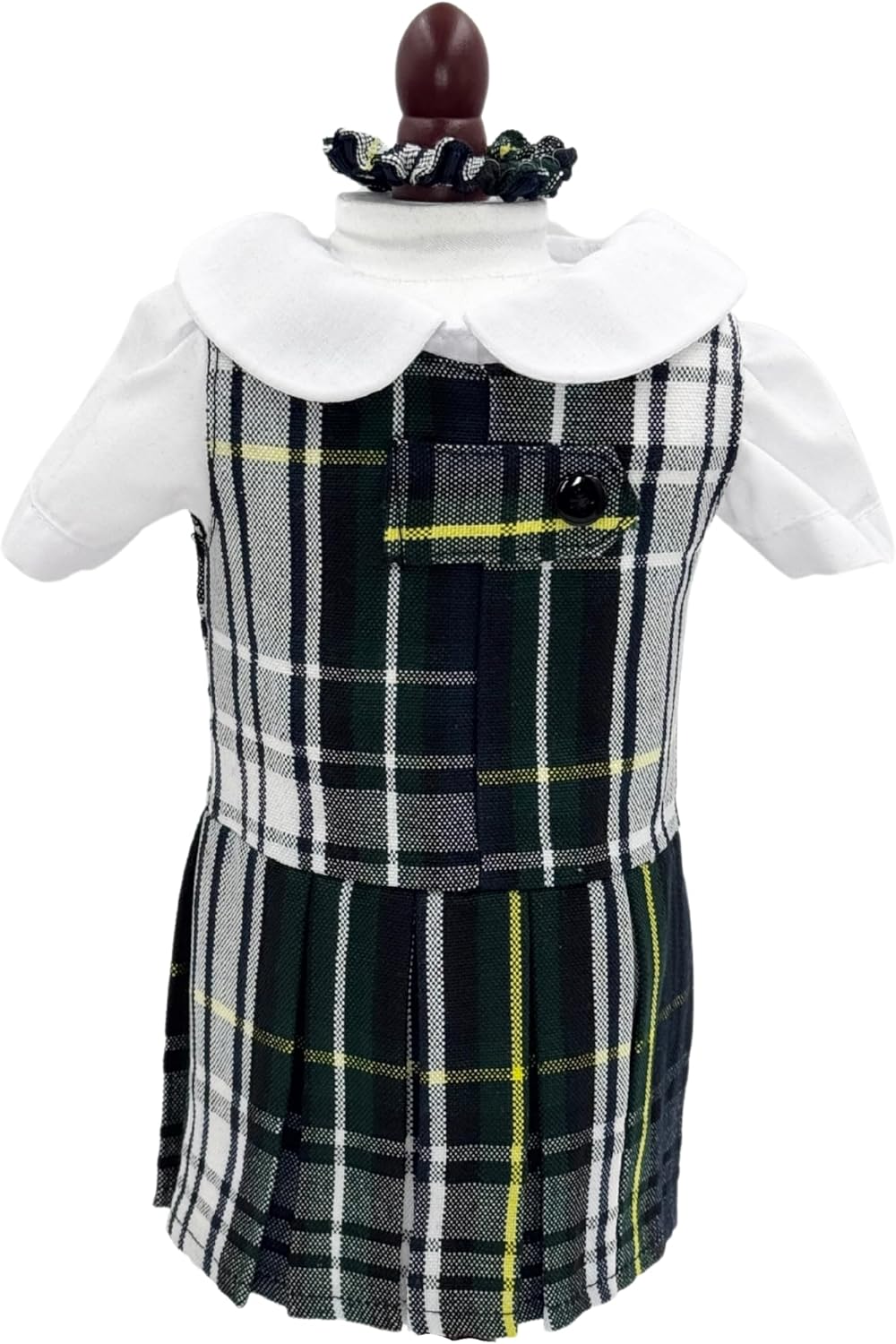 18 inch Doll Outfit-School Plaid Jumper Include Blouse and Hair Accessory/Add on Option: Sock and Shoe (Doll is not Included) (Dropped Waist Jumper Only, Plaid 65)