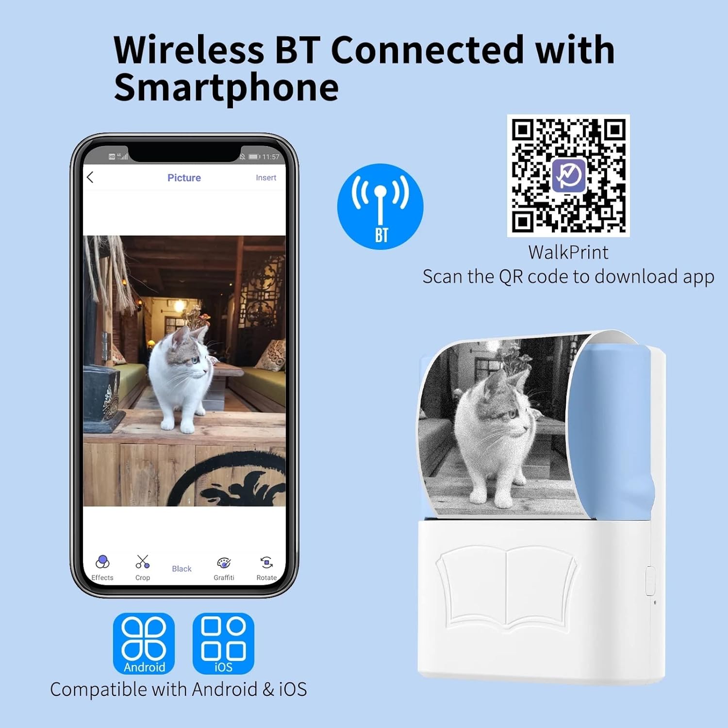 Mini Wrong Question Printer Portable Pocket Thermal Printer Photo Text Web Printer Inkless Printing(Black-JoJo's Bizarre Adventure1)