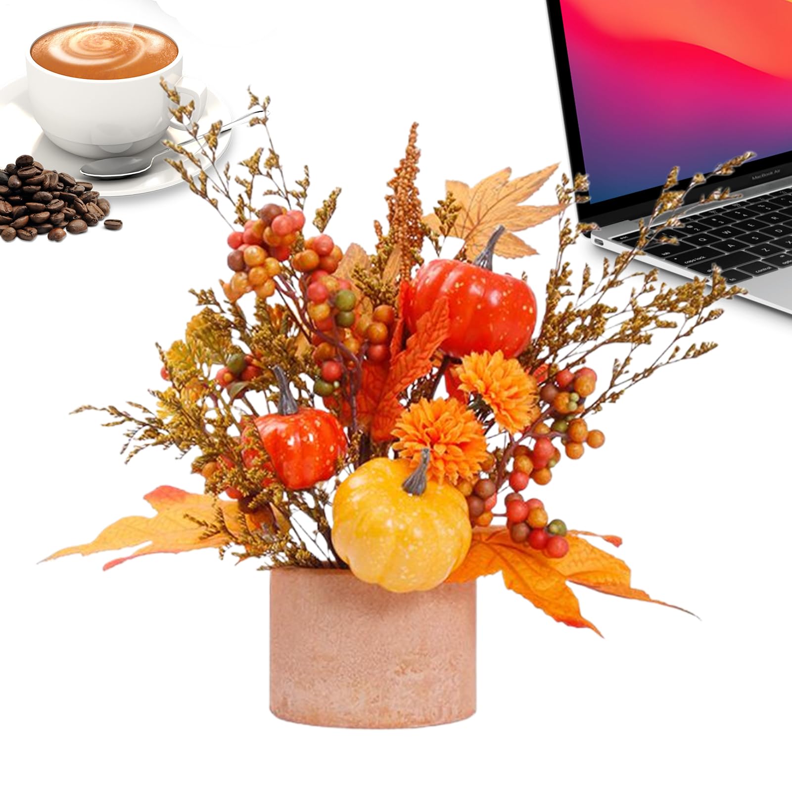 Centre de table d'automne avec citrouilles pour décoration de salle à manger style ferme