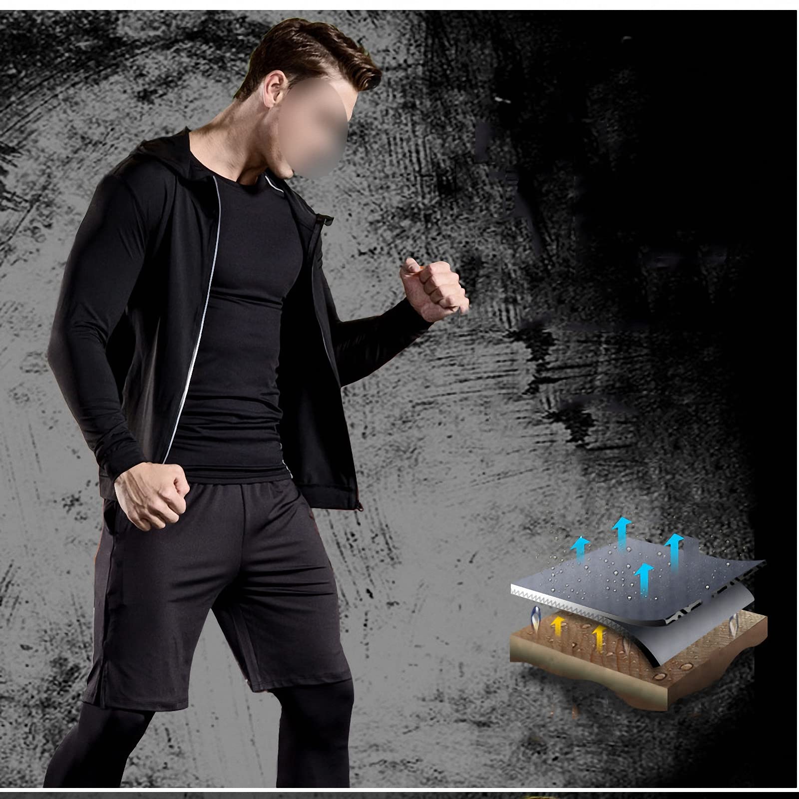 5-częściowy męski zestaw odzieży fitness, oddychająca bluza z kapturem na siłownię, legginsy kompresyjne na zewnątrz