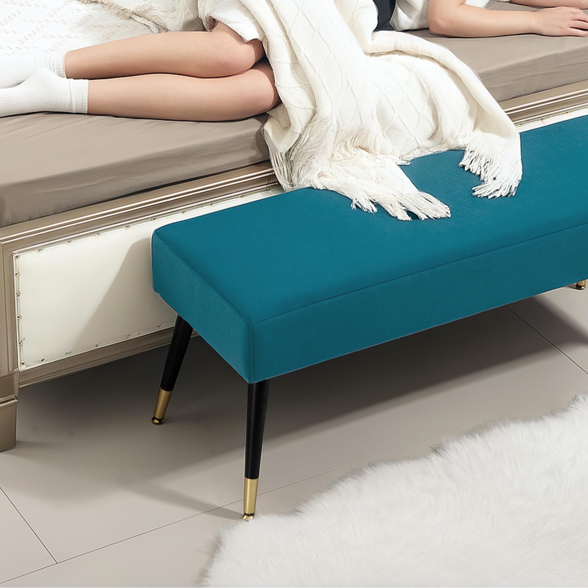 HOMCOM Banc Bout de lit Banquette rembourrée en Velours Banc d'entrée avec Pieds en métal, pour Chambre Salle à Manger Salon Couloir, 109,5 x 39,5 x 45,5 cm, Vert