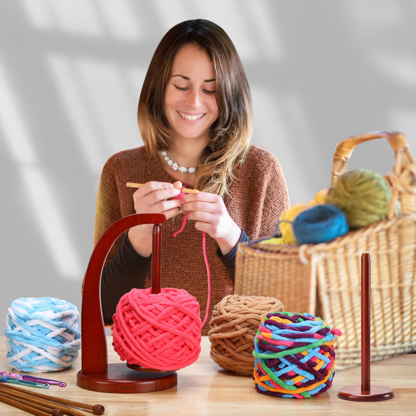 Porte-Pelote De Laine En Bois Quorvex - Support Magnétique Tournant Pour Crochet Et Tricot - Distributeur De Fil Anti-Embellissement
