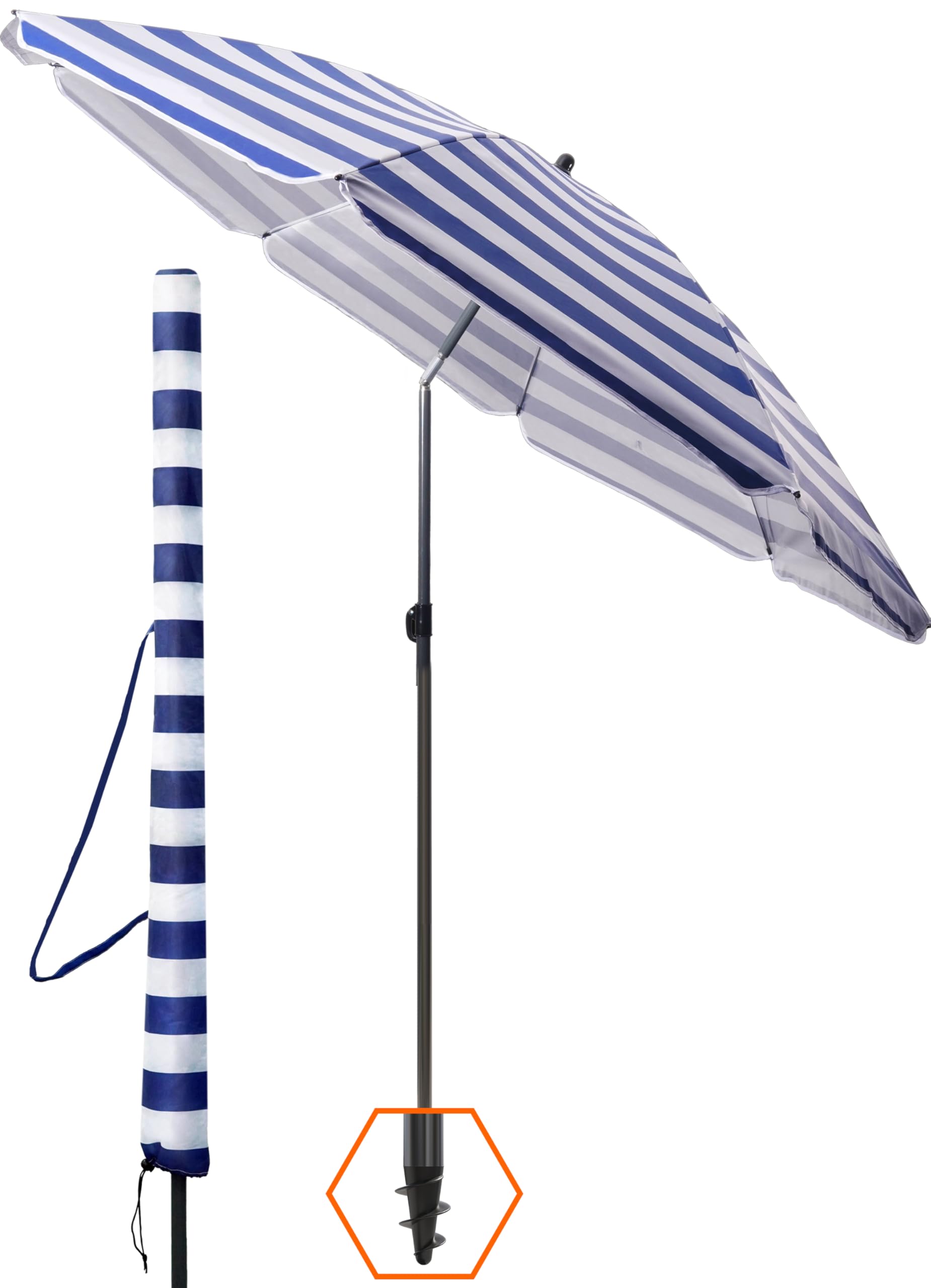 4smile Strandschirm SunnyJoy, Ø 180 cm Blau-Weiß - UPF 50+ Sonnenschirm Strand mit Hülle, Sonnenschirm Balkon - Strandschirm windfest stabil, platzsparender Balkon Schirm als Ersatz für Kurbelschirm
