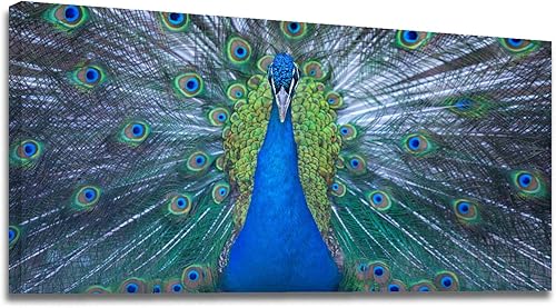 Miniatura 29 de Looife Lienzo decorativo para pared de pavo real, 16 x 32 pulgadas, pájaros verde azulado con flores, decoración de pared para decoración de DW148