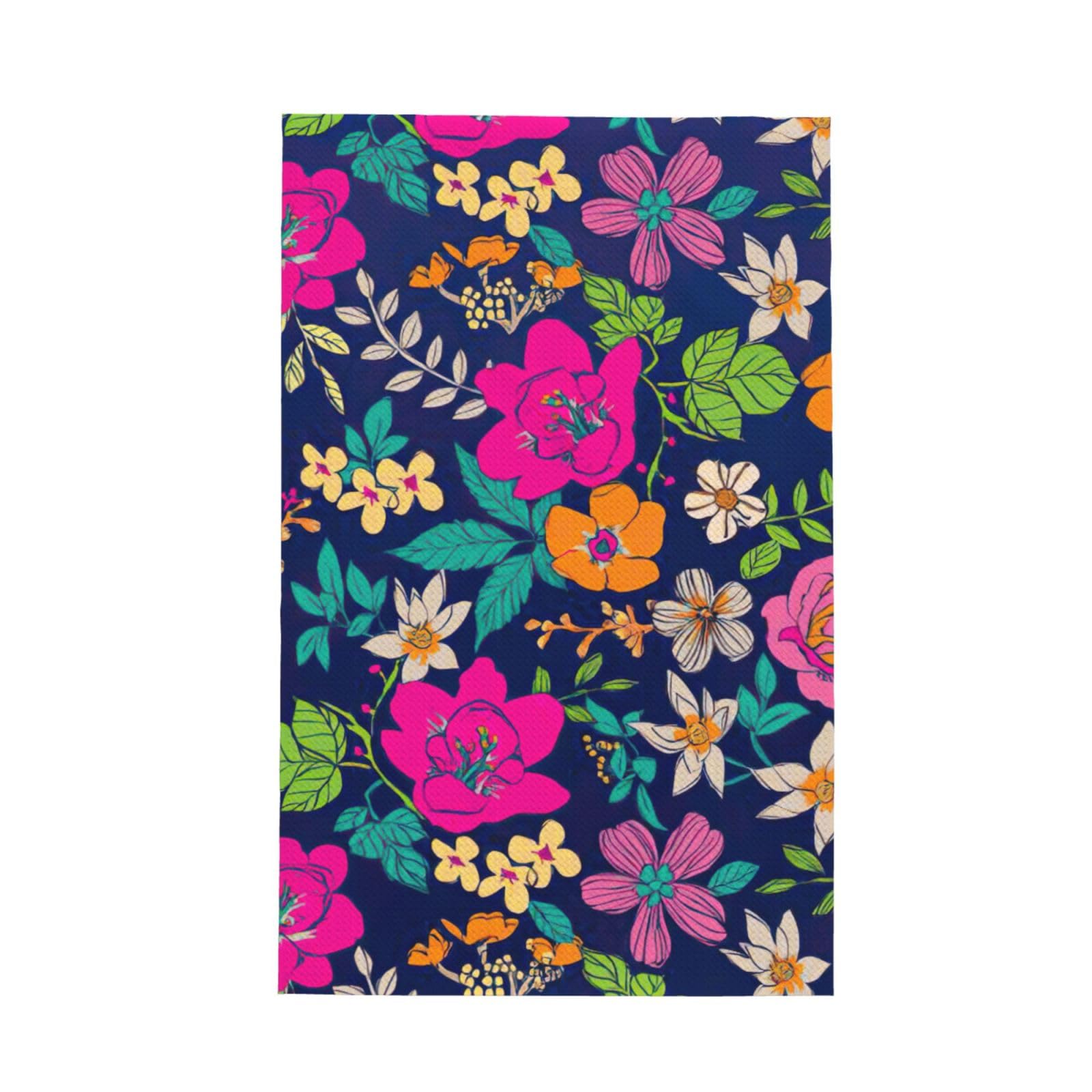 CKGODGF Flowers Print Absorbent Waffle Dishcloths,Kitchen Towels With Hanging Loops,Tea Towels.