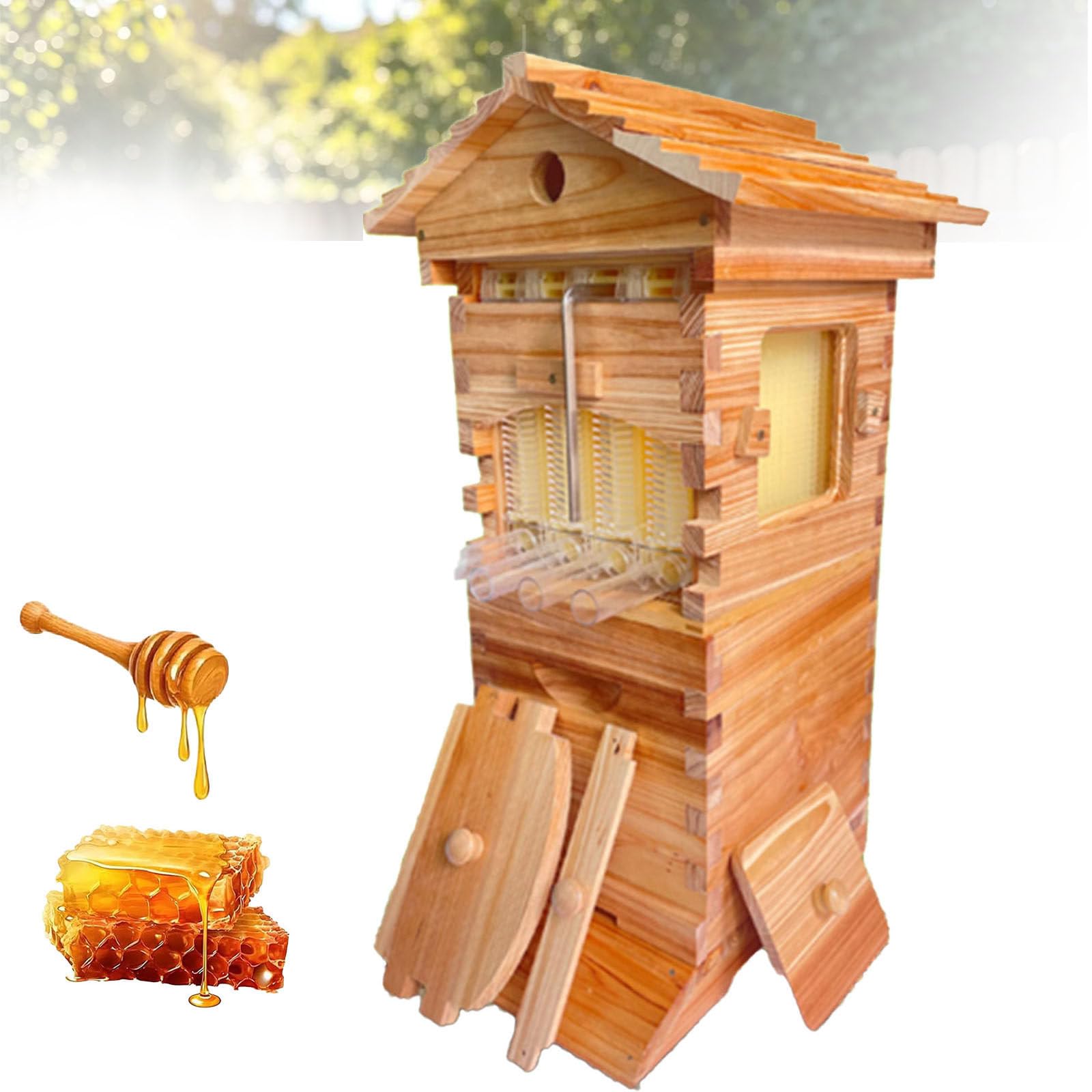 Kit Iniziale per Alveari, Alveari in Legno, con Capienza Fino a 6.000 Api Mellifere, Dotati di Finestra Osservazione Trasparente Automatico Raccolta del Miele, per L'Apicoltura sul Balcone