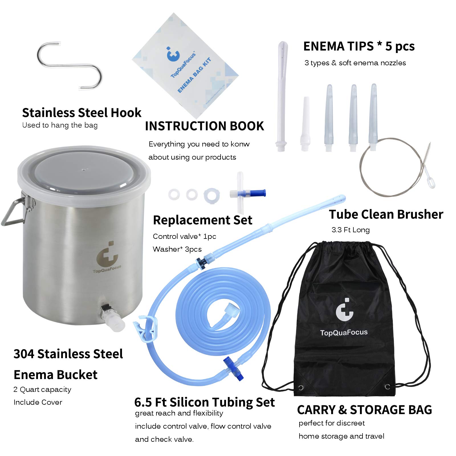 TopQuaFocus Enema Bucket Kit Suitable for Coffee, Water and Gerson