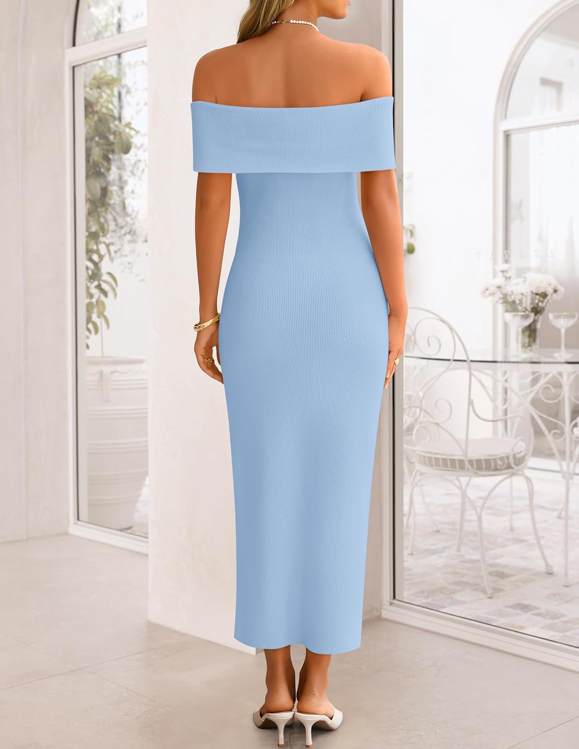 ZESICA Women's Off Shoulder Bodycon Maxi Dress 2026 Summer Ribbed Knit Cocktail Party Formal Sweater Dresses - Image 3