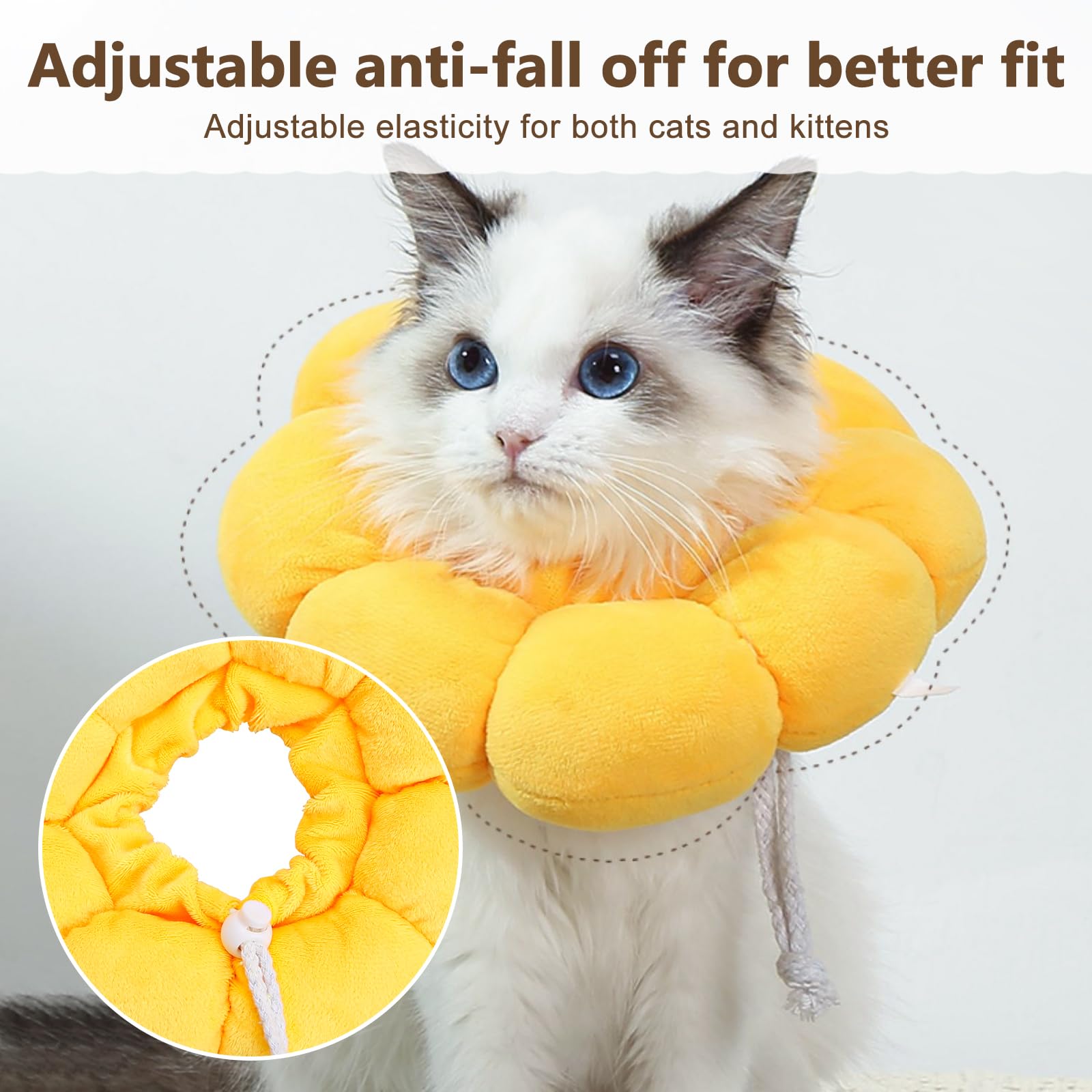 FUGLUS 1 collare regolabile impermeabile per gatti, collare morbido a forma di girasole anti-leccata, adatto per la protezione del collo