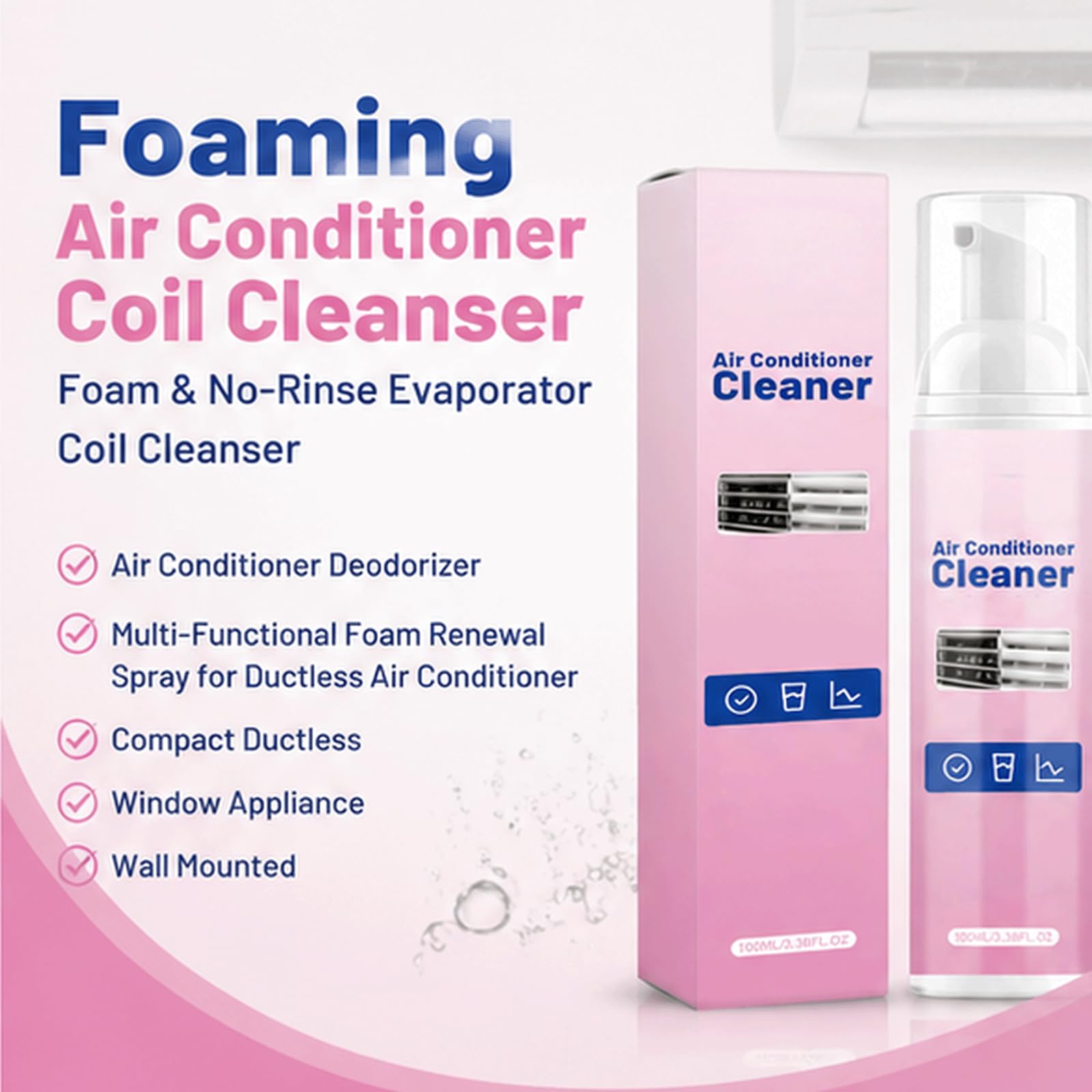 Schäumender Klimaanlagen-Spulenreiniger Schaum & No-Rinse Verdampfer Spulenreiniger - A i r Conditioner Deodorizer, Multifunktionales Schaumerneuerungsspray für kanallose Klimaanlagen, (5 stücke)