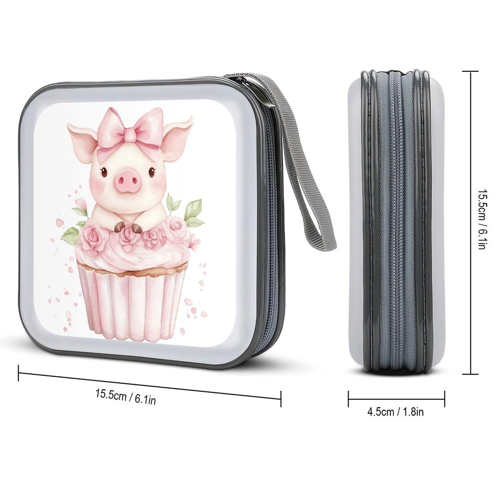 DuduYH Cute Pig Cupcake Pink Ribbon Flowers CD Case DVD Storage Case Portable for Car Home Travel