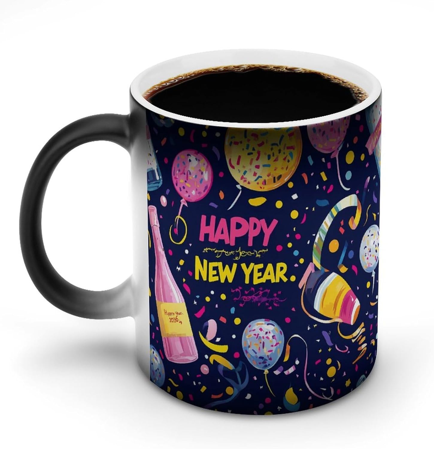 Happy New Year 2026 Color Changing Mug Heated Ceramic Cup Heat Sensitive Coffee Mug Fun Gift