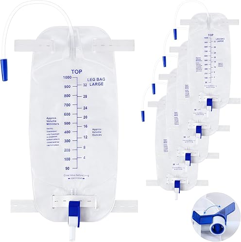 Geiserailie Paquete de 5 bolsas de 33.8 fl oz, bolsa de drenaje urinario con tubo de 12 pulgadas y válvula antirreflujo, bolsa de orina de gran