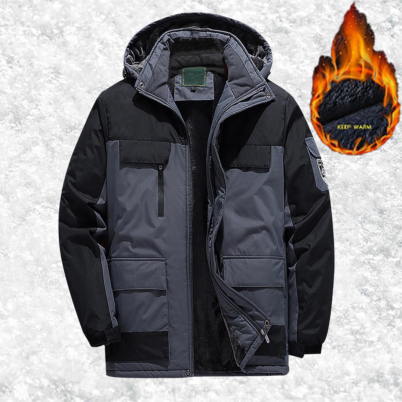 Winter Jacket Men Homme de Ski Polaire Montagne Chaud d'hiver Zippé Manteau Veste avec Capuche Amovible Tactique Matelassée Softshell Coupe-Vent Parka pour Voyage Montagne