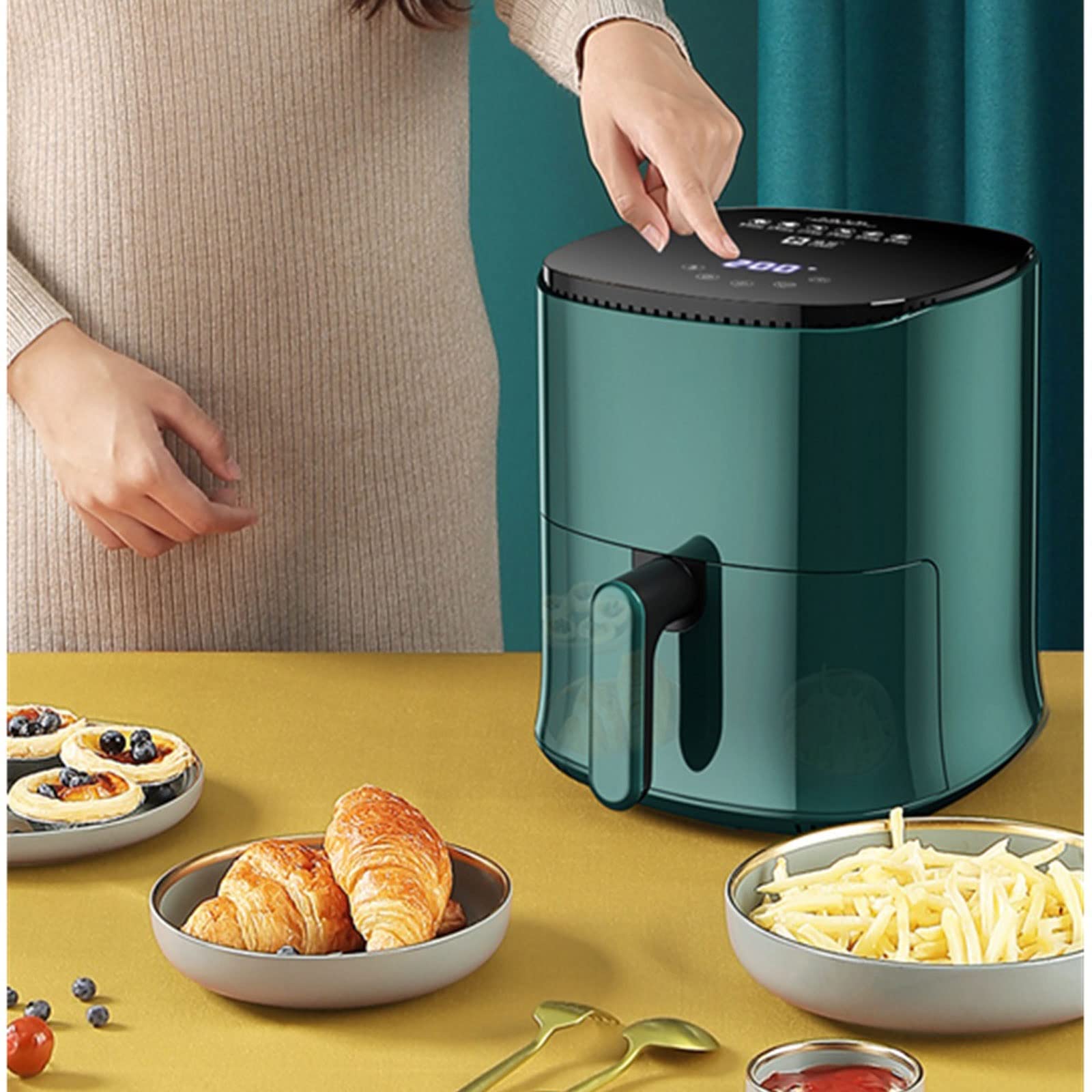 Frytkownica powietrzna, frytkownica powietrzna, frytkownice elektryczne, bezolejowa, wielofunkcyjna, regulowana kuchenka z czasem, inteligentny elektryczny piekarnik z frytkownicą powietrzną (kolor: