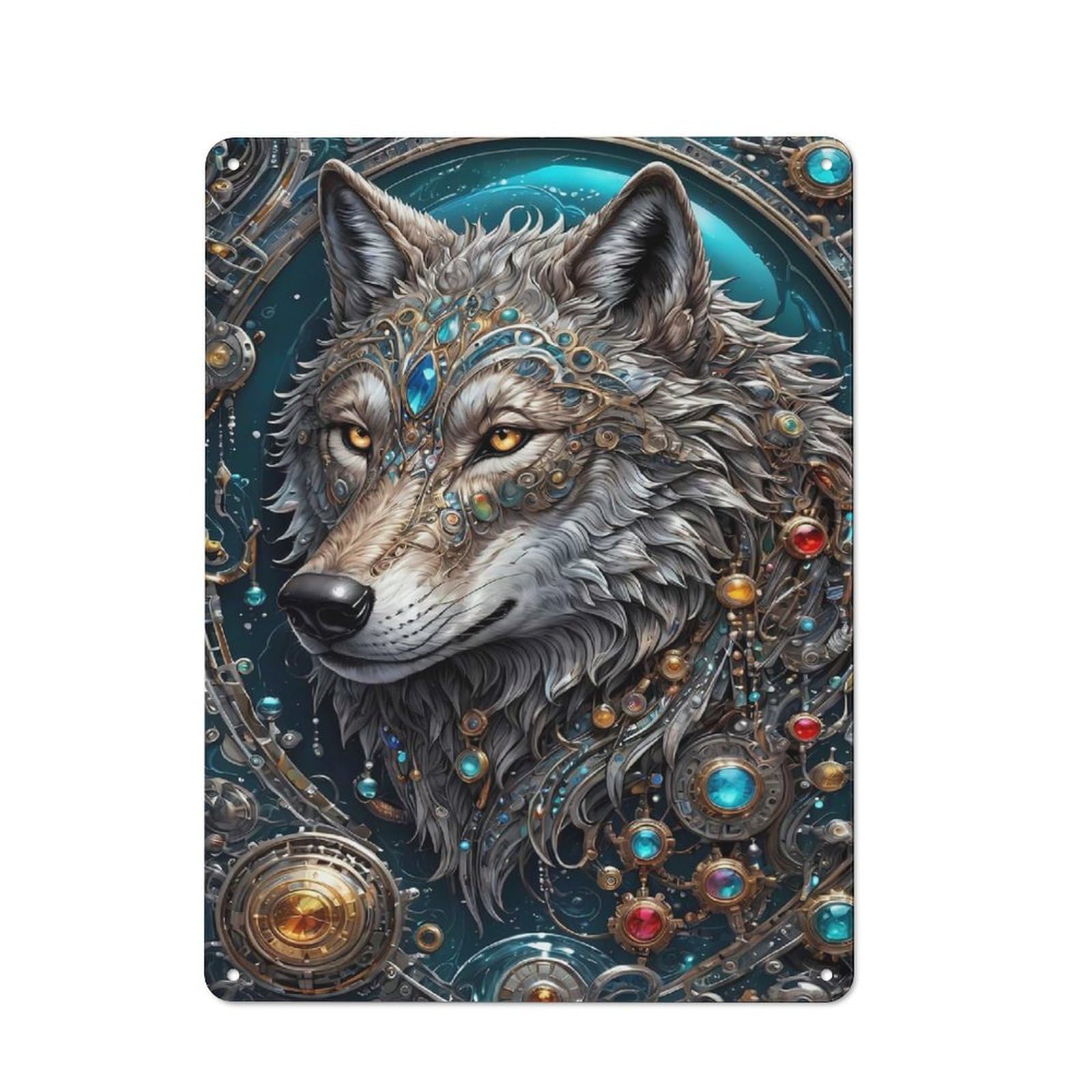 Galactic Overlord Wolf Industrial Metal Wall Decor 40x30cm, Retro Metal Sign for Workshop, Basement, Shed Or Games Room
