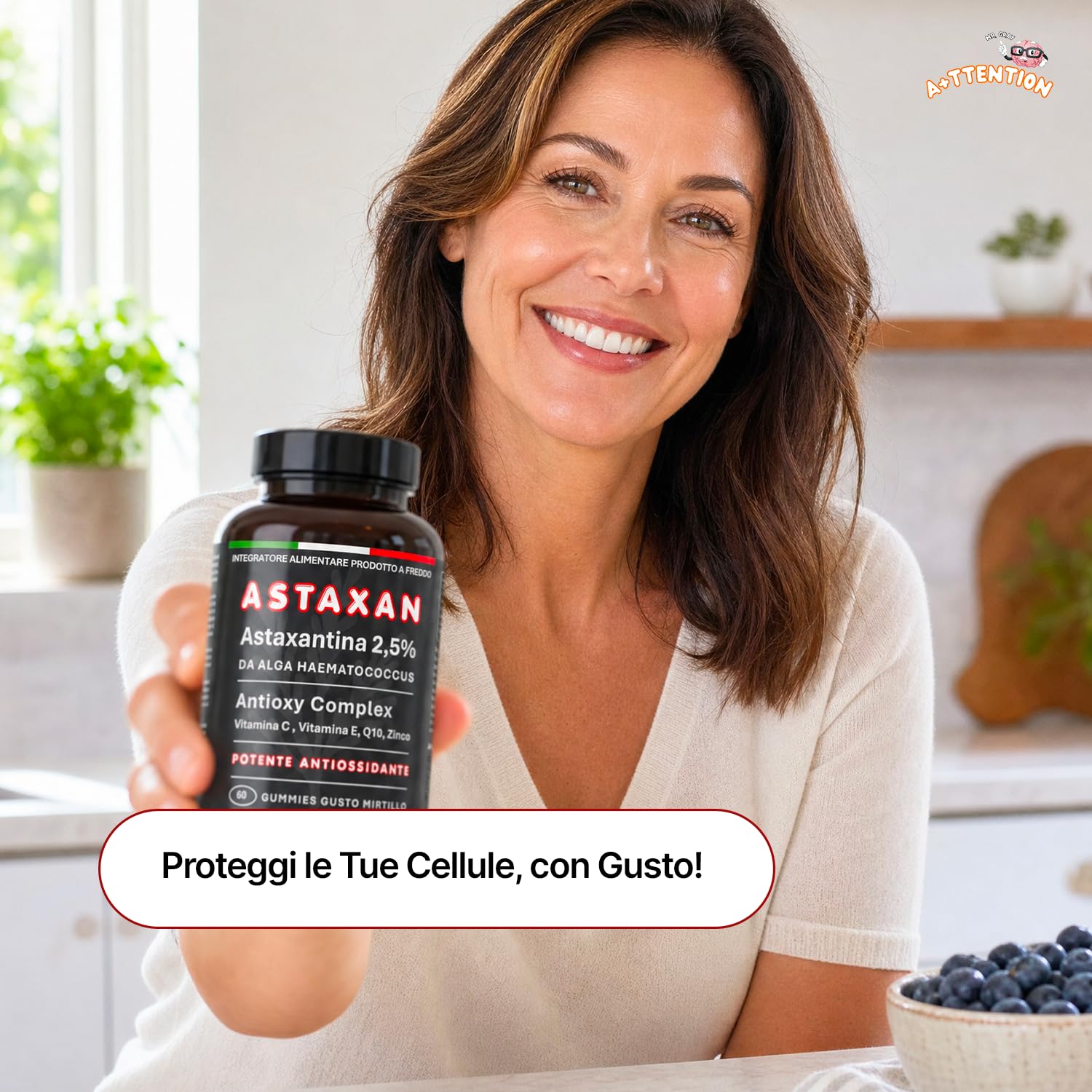 A+ttention Mr.Gray ASTAXAN | Antioxy Complex | Astaxantina 2,5% Haematococcus Gummies 60 Caramelle | Vitamina C E Q10 Zinco | Estratto a Freddo| Made In Italy|1 Mese