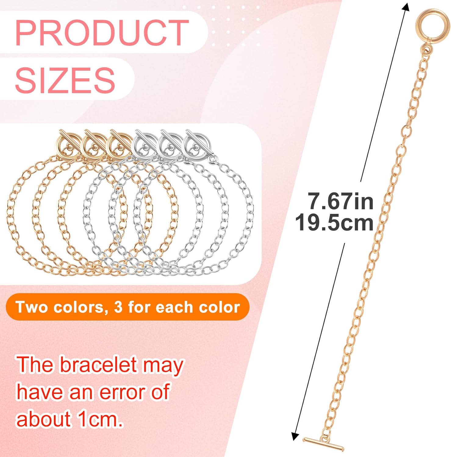 6 PCS Bracelet Chain for Jewelry Making, Alloy Chain Link Bracelet with OT Buckles for Women Men, Simple Charm Chain Bracelet for Daily, Party, DIY Crafts - Gold, Silver - Image 2