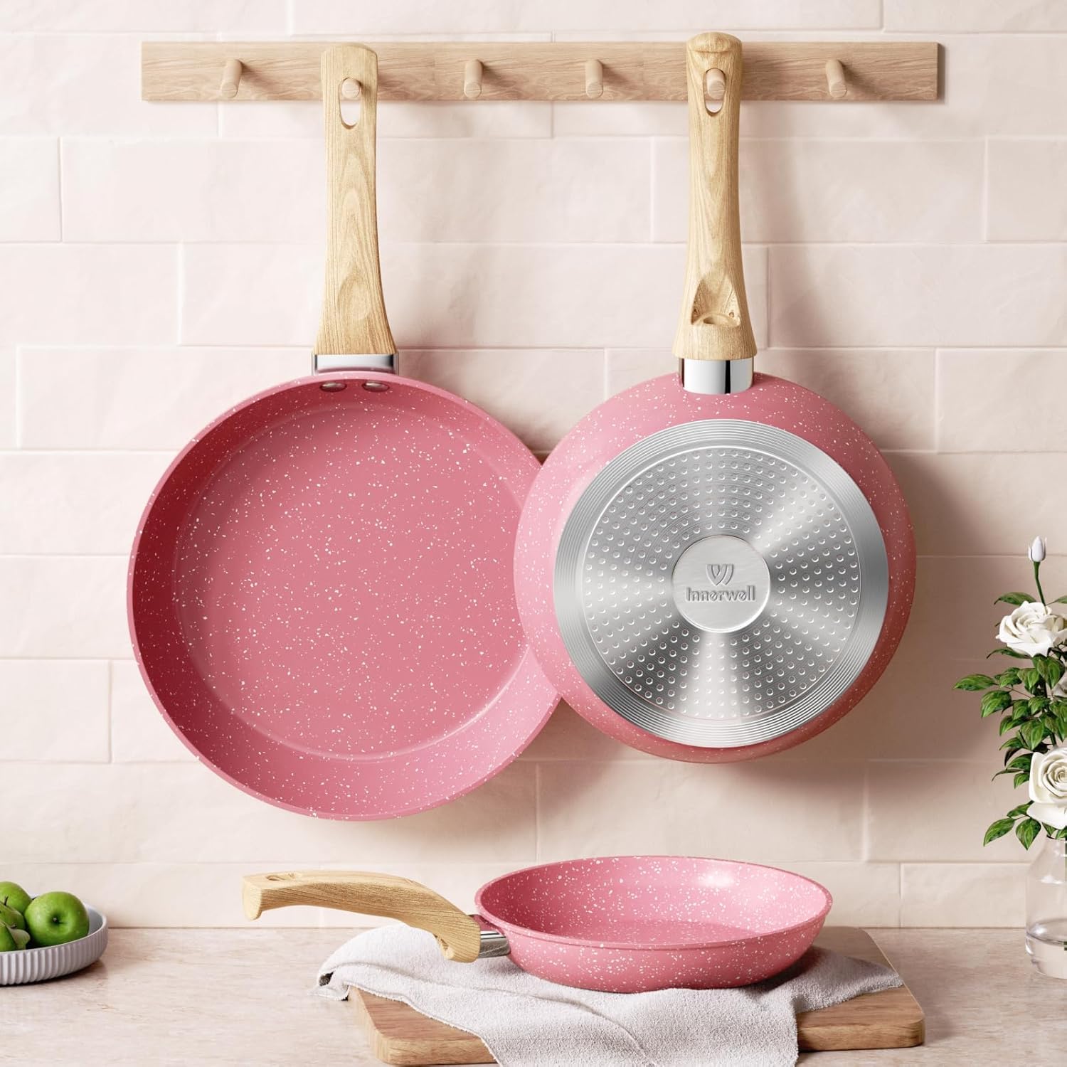 Innerwell Sartén antiadherente 24 cm, Sartenes induccion, Granito revestimiento antiadherentes Profesional, Ceramica Sartén Tortillas, sin PFOA, sin toxicos, apta Horno, Lavavajillas, Rosa — view 71