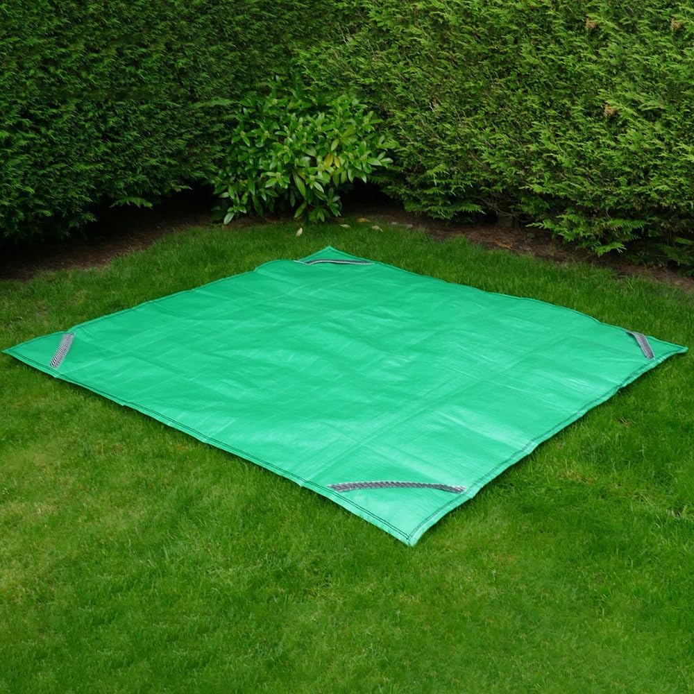 Ground Sheet - Heavy Duty Extra Strong Ground Sheet with Lifting Handles - 6ft by 6ft Green Extra Thick Woven PP Sheet with reinforced stitched handles
