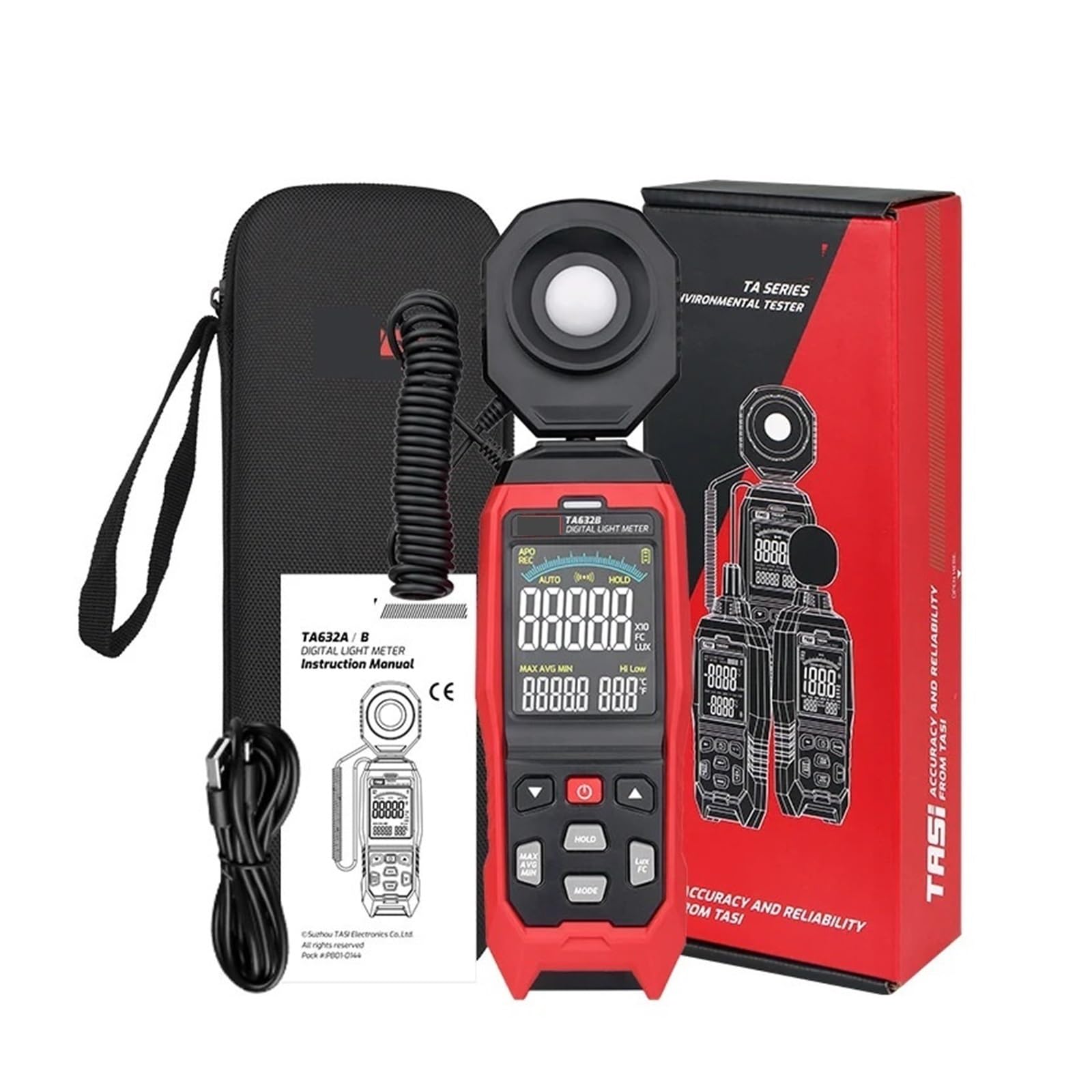 Luxómetro Portátil, Medidor de luz digital Iluminómetro Lux/Fc con sonda desmontable for fotografía y pruebas ambientales(TA632B)